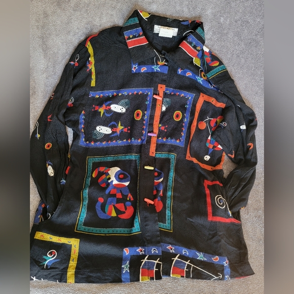 Vintage Nino Wong Abstract Black Shirt Sz M Made in USA 80's Vibes Unique Retro - Picture 11 of 14